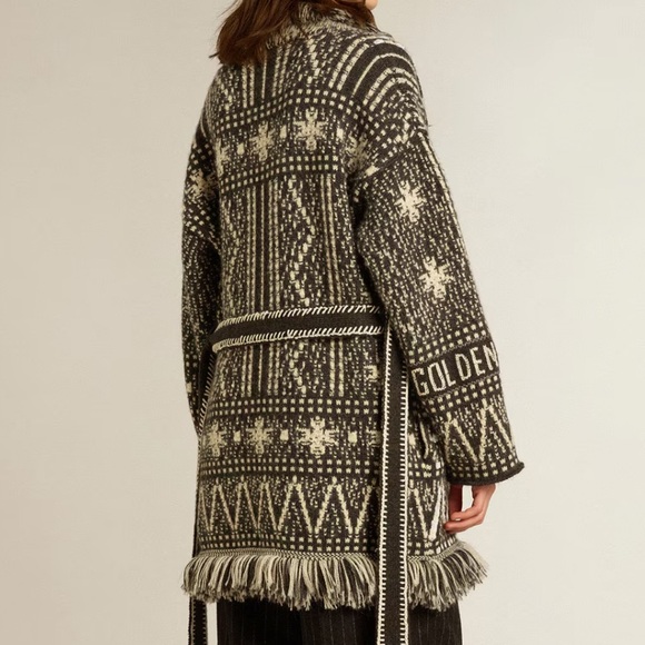 GOLDEN GOOSE Journey belted fringed Fair Isle alpaca and wool-blend cardigan - Picture 4 of 16
